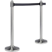 American Metalcraft Brushed Stainless Steel Post and Base with Black Nylon Tape Barrier System -- 1 set.