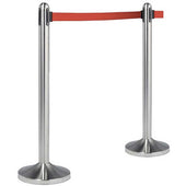 American Metalcraft Brushed Stainless Steel Post and Base with Red Nylon Tape Barrier System -- 1 set.