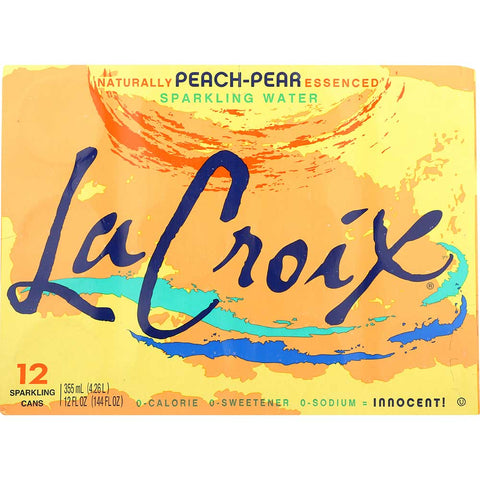 Lacroix Peach Pear Sparkling Water, 12 Fluid Ounce Can -- 24 per case.