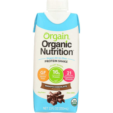 Orgain Organic Smooth Chocolate Vegan Nutritional Shake, 11 Fluid Ounce -- 12 per case.