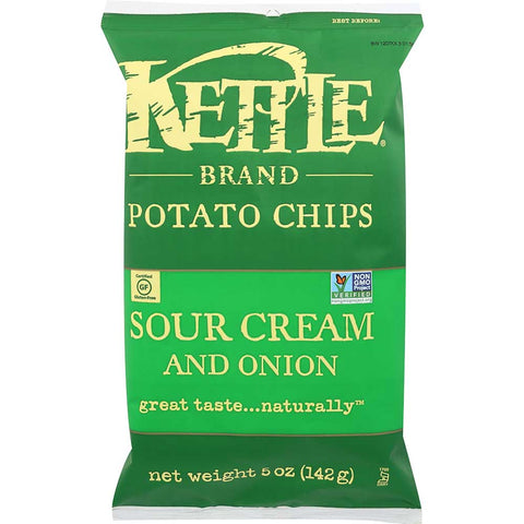 Kettle Foods Sour Cream Onion and Chive Potato Chips, 5 Ounce -- 15 per case.