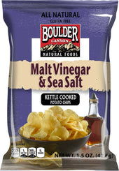 Boulder Canyon Malt Vinegar and Sea Salt Kettle Cooked Potato Chips - 1.5 oz. bag, 55 per case