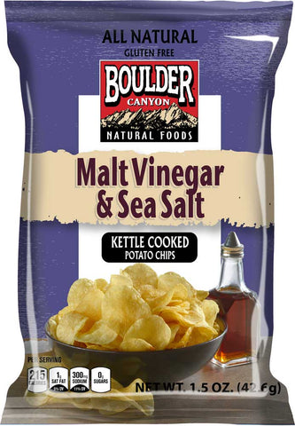 Boulder Canyon Malt Vinegar and Sea Salt Kettle Cooked Potato Chips - 1.5 oz. bag, 55 per case