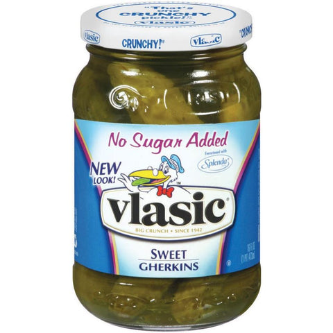 Vlasic No Sugar Added Sweet Gherkins Pickles, 16 Ounce -- 12 per case.