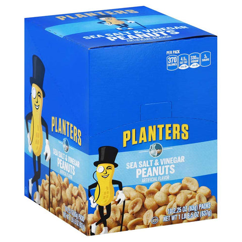 Planters Snack Nuts Tube Sea Salt And Vinegar, 2.25 Ounce -- 30 per case.