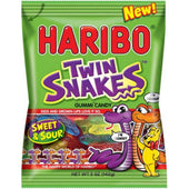 Haribo Twin Snakes Sweet and Sour Gummy Candy, 5 Ounce -- 12 per case.