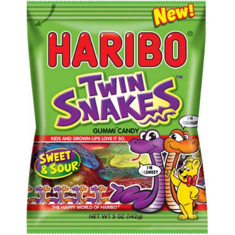 Haribo Twin Snakes Sweet and Sour Gummy Candy, 5 Ounce -- 12 per case.