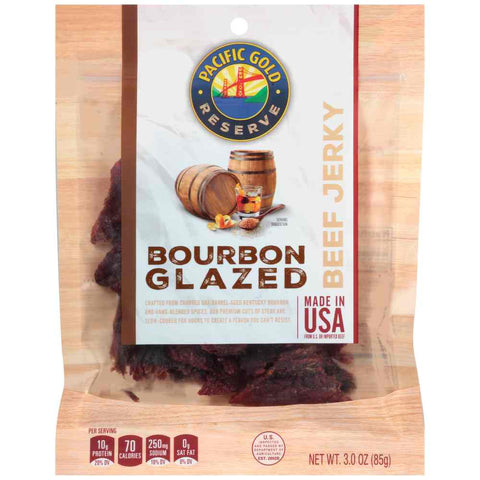 Pacific Gold Reserve Bourbon Glazed Beef Jerky, 3 Ounce -- 8 per case.