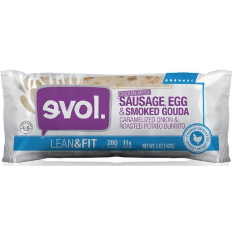 Evol Lean and Fit Chicken Apple Sausage Egg Smoked Gouda Caramelized Onion and Roasted Potato Breakfast Burrito, 5 Ounce -- 12 per case.