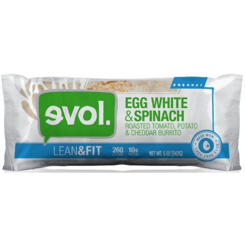 Evol Lean and Fit Egg White Spinach Roasted Tomato Potato and Cheddar Breakfast Burrito, 5 Ounce -- 12 per case.