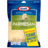 Kraft Zip Pak Natural Finely Shredded Parmesan Cheese, 6 Ounce -- 12 per case.