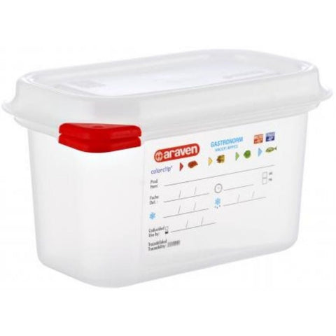 Araven GN 1/9 Polypropylene Transparent Airtight Container, 1.1 Quart -- 6 per case.