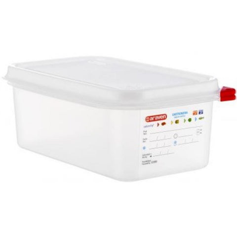 Araven GN 1/4 Polypropylene Transparent Airtight Container, 2.9 Quart -- 6 per case.