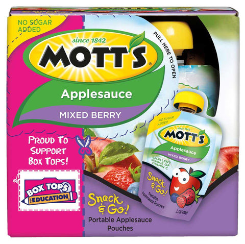 Motts Mixed Berry Unsweetened Apple Sauce, 3.2 Ounce Pouch -- 24 per case.