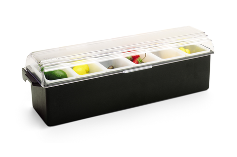Plastic black Condiments Dispenser with Standard Lid, 6 Pint