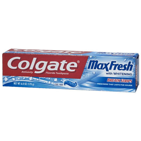 Colgate Max Fresh Cool Mint Whitening Toothpaste with Mini Breath Strips, 6 Ounce -- 24 per case.