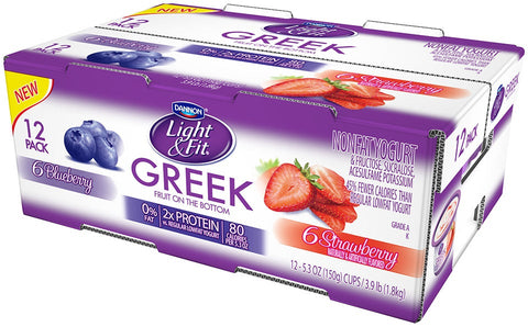 Light and Fit Greek Blueberry and Strawberry Nonfat Yogurt, 5.3 Ounce - 12 per pack.