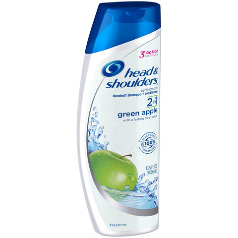 Head and Shoulders 2 n 1 Green Apple Anti Dandruff Shampoo Conditioner, 13.5 Fluid Ounce -- 6 per case.