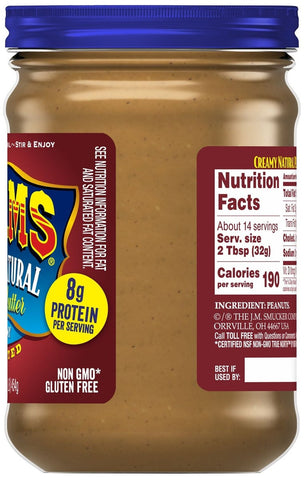 Adams Natural Unsalted Creamy Peanut Butter, 16 Ounce -- 6 per case.