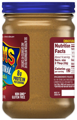 Adams Natural Unsalted Crunchy Peanut Butter, 16 Ounce -- 6 per case.