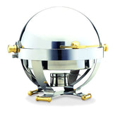 Satellite 18/10 Round Chafer with Gold Feet and Handles, 6 Quart.