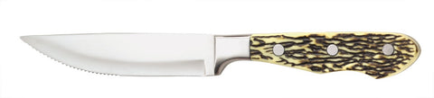 Walco Stainless Buckstag Delrin Handle, Pointed Tip Jumbo Steak Knife -- 12 per case