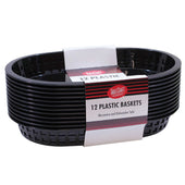 Tablecraft Cash and Carry Plastic Chicago Oval Black Basket, 10 1/2 x 7 x 1 1/2 inch -- 3 pack per case.