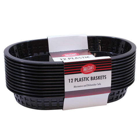 Tablecraft Cash and Carry Plastic Chicago Oval Black Basket, 10 1/2 x 7 x 1 1/2 inch -- 3 pack per case.