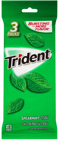 Trident Spearmint Flavor Sugar Free Gum, 42 count per pack -- 20 per case.