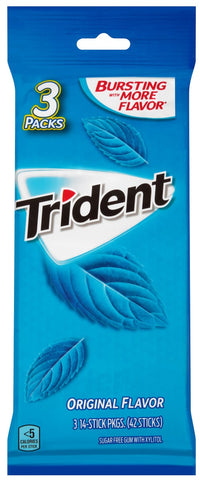 Trident Original Flavor Sugar Free Gum, 42 count per pack -- 20 per case.