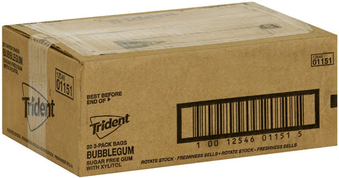 Trident Bubble Gum Sugar Free Gum, 42 count per pack -- 20 per case.