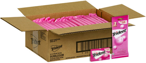 Trident Bubble Gum Sugar Free Gum, 42 count per pack -- 20 per case.
