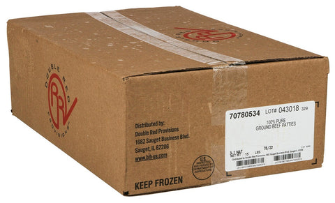 Double Red Provisions 78/22 Ground Beef Patties, 5.33 Ounce -- 45 per case.
