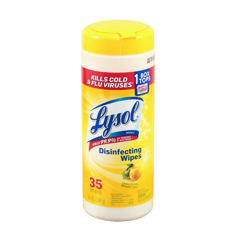 Reckitt Benckiser Lysol 4 in 1 Citrus Scent Disinfectant Wipe - 35 per pack -- 12 packs per case.