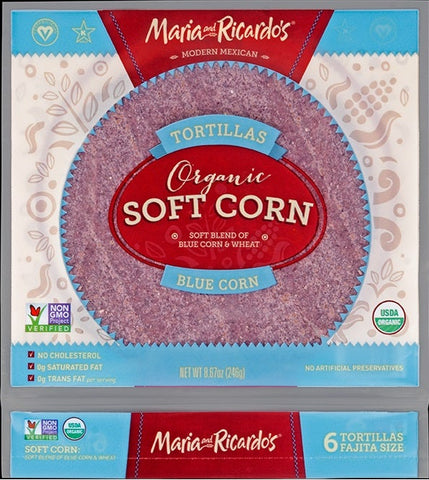 Maria and Ricardos Organic Blue Soft Corn Tortilla, 4.3 Pound.