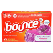 Bounce Spring and Renewal Fabric Softener Dryer Sheet, 70 count per pack -- 9 per case.