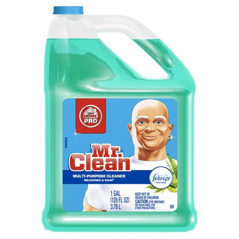Mr. Clean Multipurpose Cleaning Solution with Febreze, 128 oz Bottle, Meadows & Rain Scent