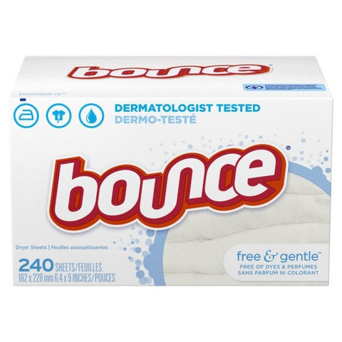 Bounce Free and Gentle Fabric Softener Dryer Sheet, 240 count per pack -- 6 per case.