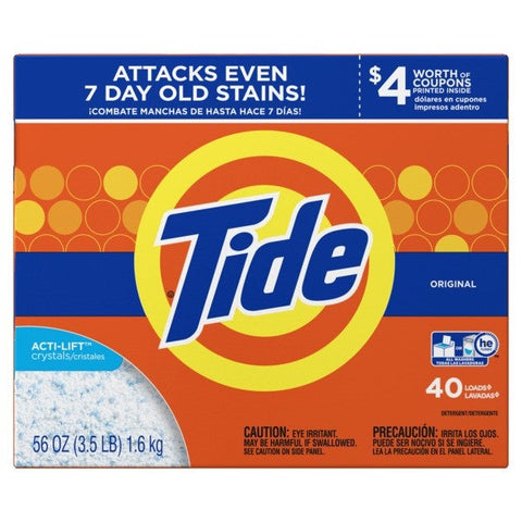 Tide Original Scent High Efficiency Turbo Powder Laundry Detergent, 56 Ounce -- 4 per case.