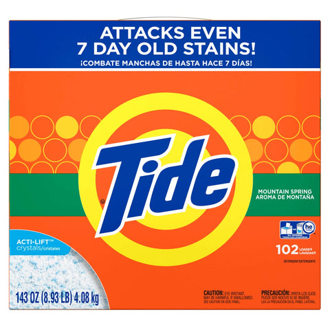 Tide Mountain Spring Regular Detergent Powder, 143 Ounce -- 2 per case.