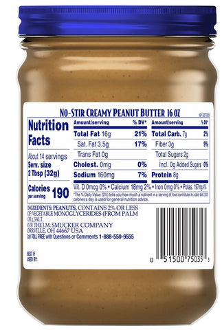 Adams No Stir Creamy Peanut Butter, 16 Ounce -- 12 per case.