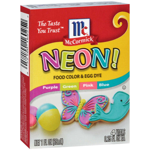 McCormick Neon Assorted Food Coloring and Egg Dye, 1 Fluid Ounce -- 144 per case.