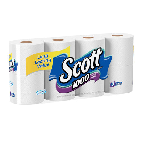 Scott White Bath Tissue, 8 rolls per pack -- 6 per case.