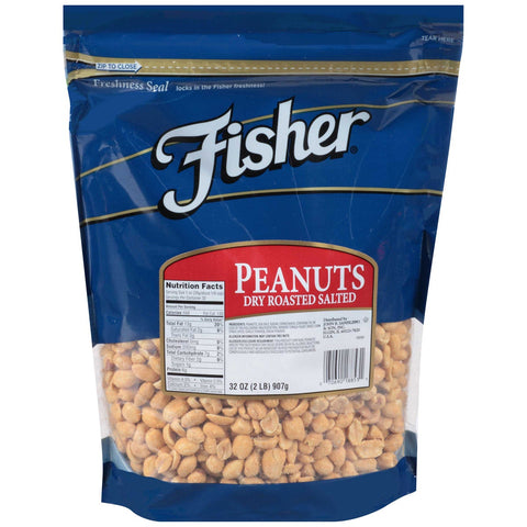 Fisher Dry Roasted and Salted Whole Blanched Peanut, 2 Pound -- 3 per case.
