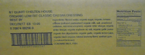 Chelten House Organic Low Fat Classic Caesar Dressing, 1 Quart -- 8 per case.