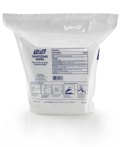 PURELL Hand Sanitizing Wipes, 6 inch x 8 inch, White, 1200/Refill Pouch, 2 Refills/Carton