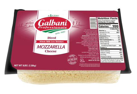 Galbani Whole Milk Low Moisture Diced Mozzarella Cheese, 5 Pound -- 6 per case