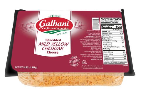 Galbani Professionale Shredded Yellow Cheddar Cheese, 5 Pound -- 6 per case