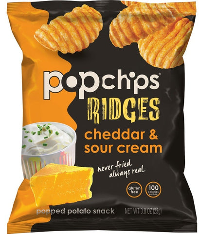 Popchips Cheddar and Sour Cream Ridges Popped Potato Chips, 0.8 Ounce -- 24 per case.