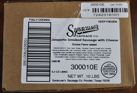 Syracuse Fully Cooked Jalapeno Smoked Sausage With Cheese, 3.2 Ounces per Link, 10 Pounds - 1 each